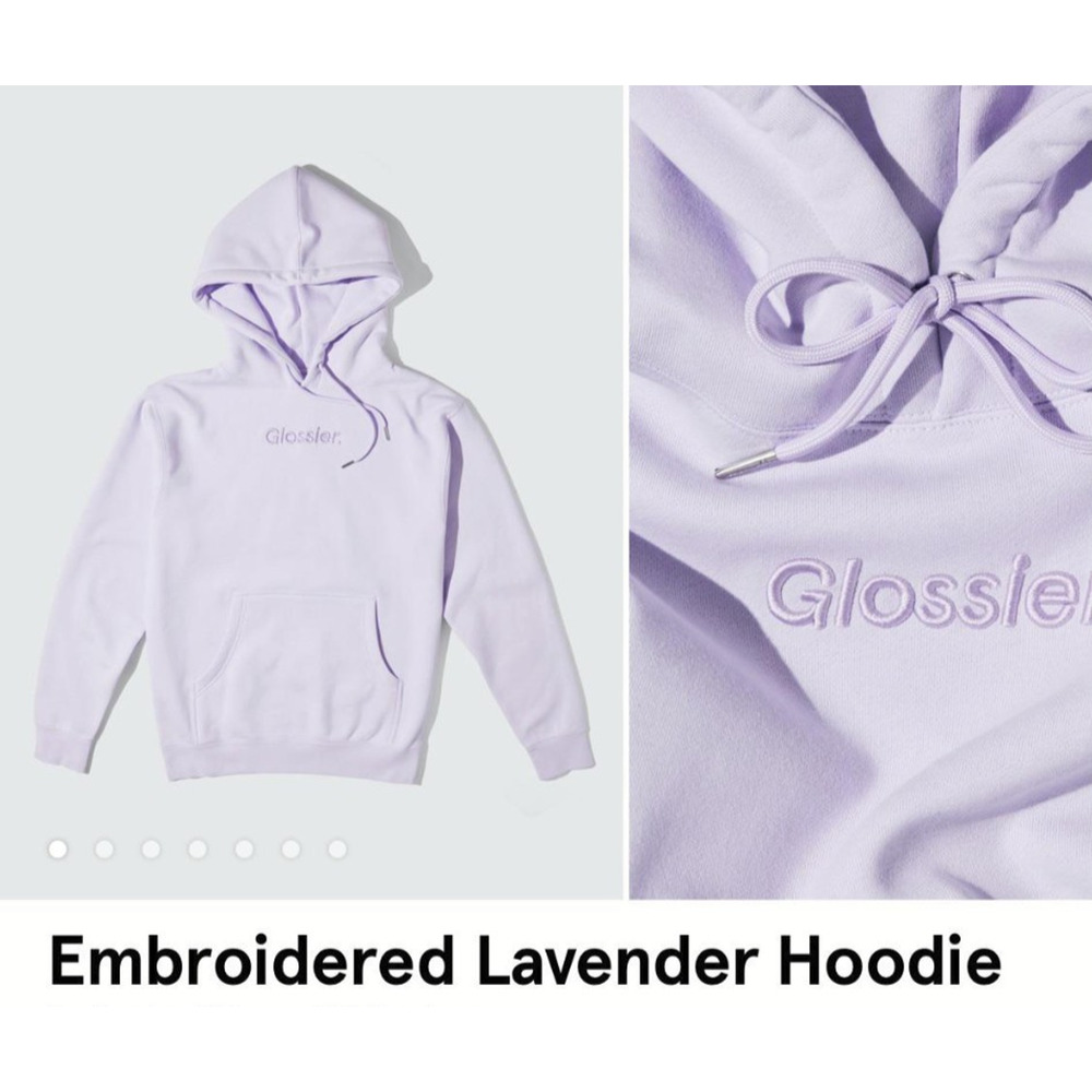 Glossier Limited Edition Lavender Hoodie Embroidered Pullover Sweatshirt Medium - Picture 1 of 16